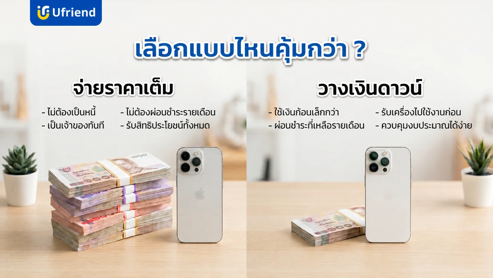 เปรียบเทียบข้อดีระหว่างการจ่ายเงินสดเต็มจำนวนกับการวางดาวน์เพื่อผ่อนชำระโทรศัพท์มือถือ