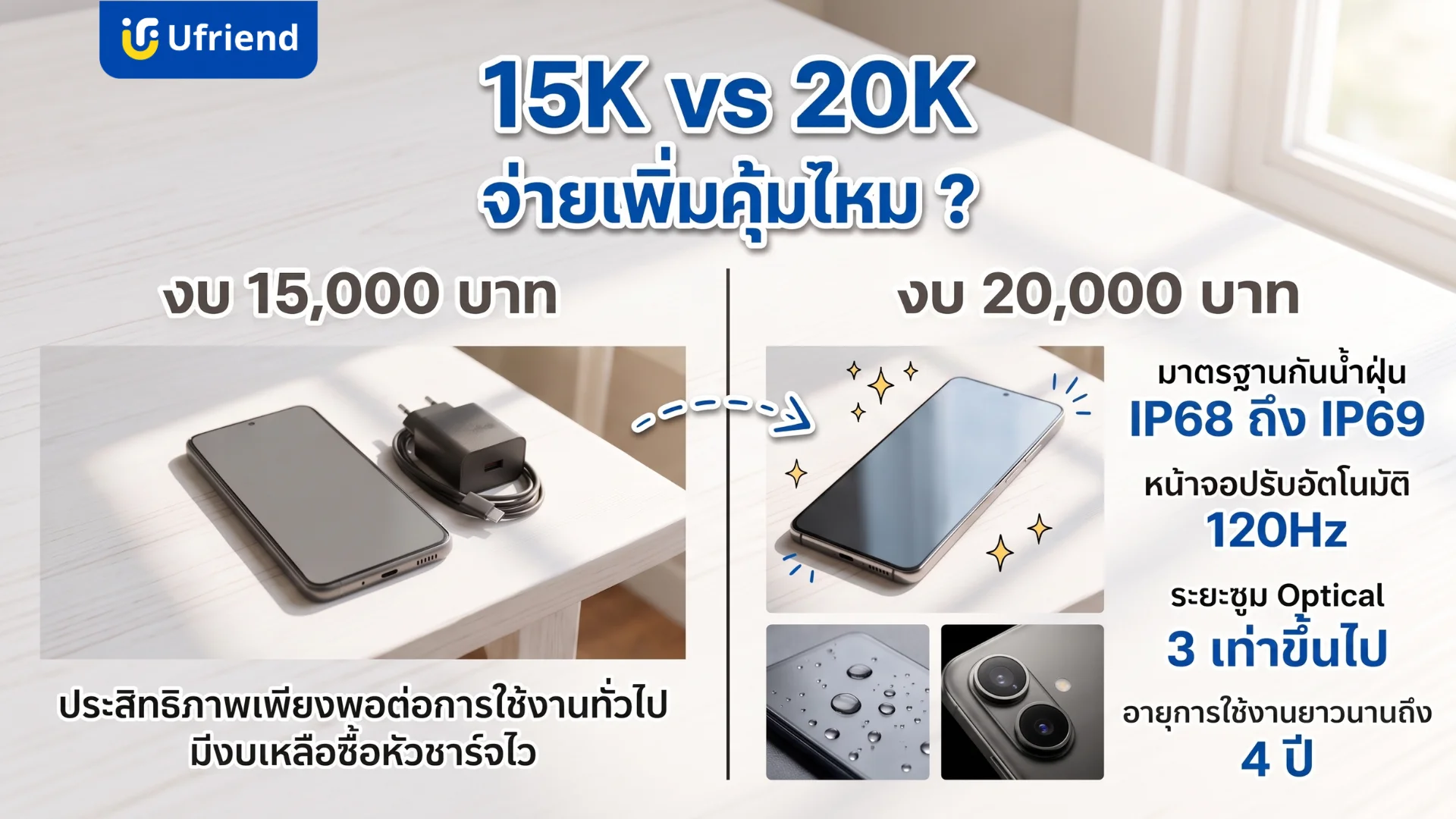 เปรียบเทียบความแตกต่างของคุณสมบัติโทรศัพท์สมาร์ทโฟนราคาประหยัดและรุ่นที่มีฟังก์ชันระดับพรีเมียมเพื่อช่วยในการตัดสินใจซื้อ