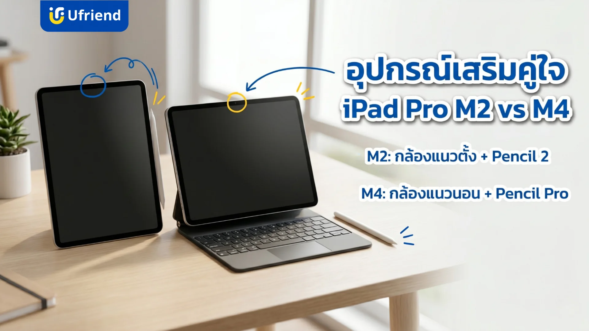 เปรียบเทียบไอแพดโปรสองรุ่นในเรื่องตำแหน่งกล้องและอุปกรณ์เสริมปากกาที่ใช้งานคู่กัน