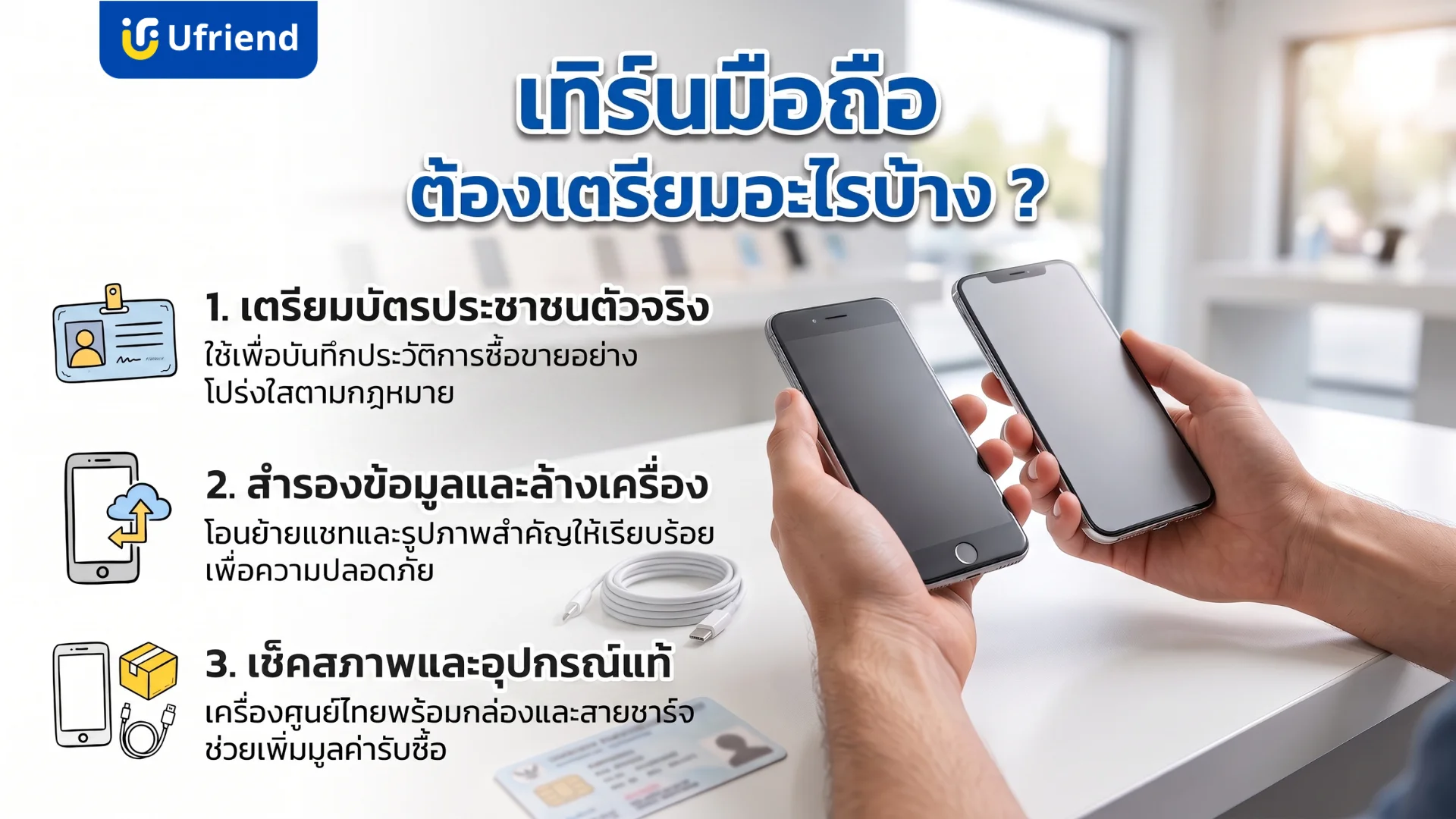 เทิร์นมือถือ ต้องเตรียมอะไรบ้าง เช่น บัตรประชาชน การสำรองข้อมูล และตรวจสอบอุปกรณ์เสริมของแท้