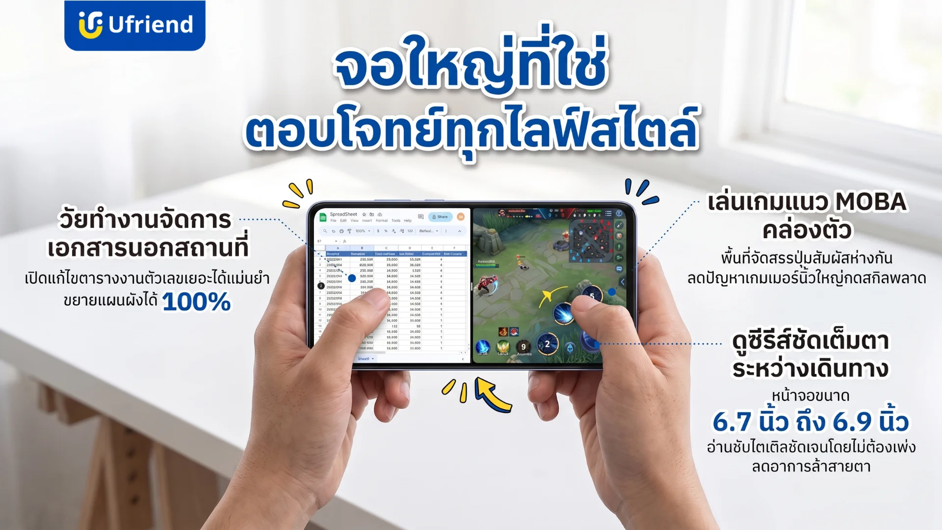 มือถือจอใหญ่หน้าจอพับแสดงผลแบ่งครึ่งสำหรับการทำงานและเล่นเกมออนไลน์