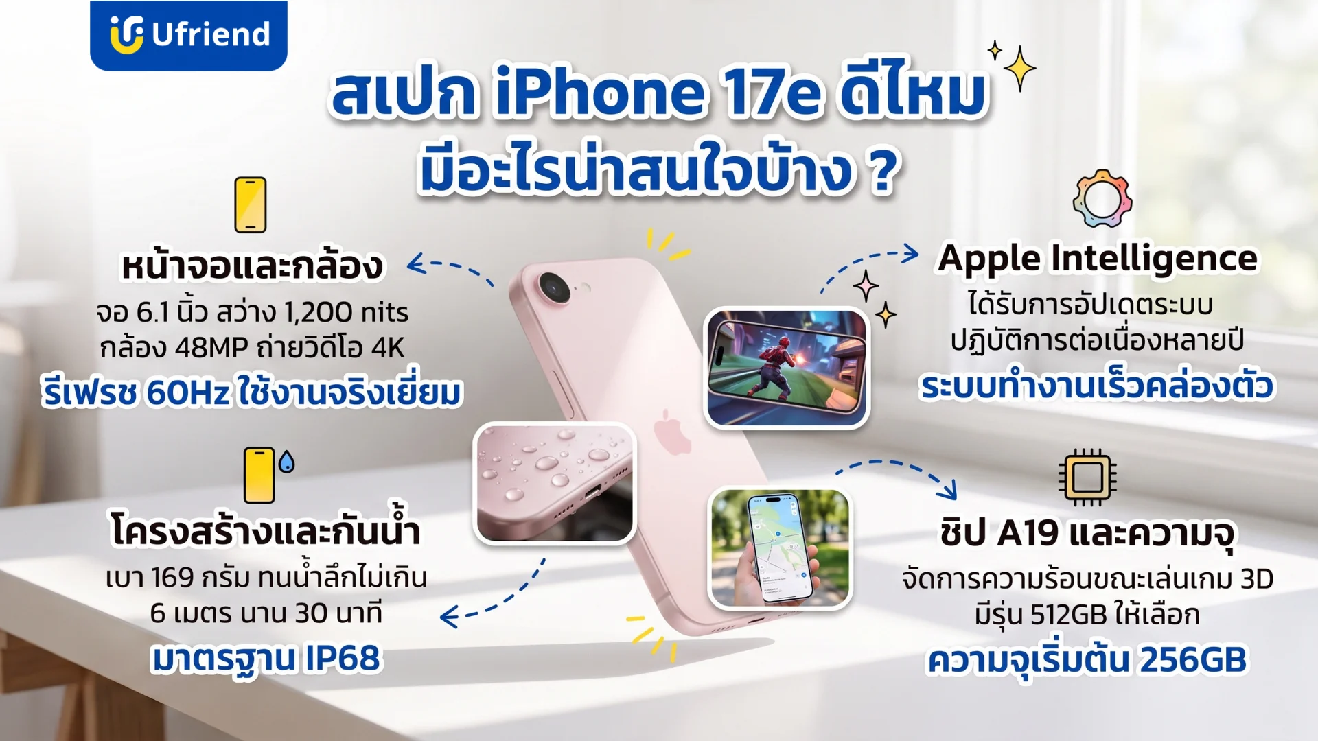รายละเอียดคุณสมบัติสมาร์ทโฟนรุ่นใหม่ ข้อมูลเรื่องหน้าจอ กล้อง ระบบประมวลผล และคุณสมบัติการกันน้ำจากยูเฟรนด์