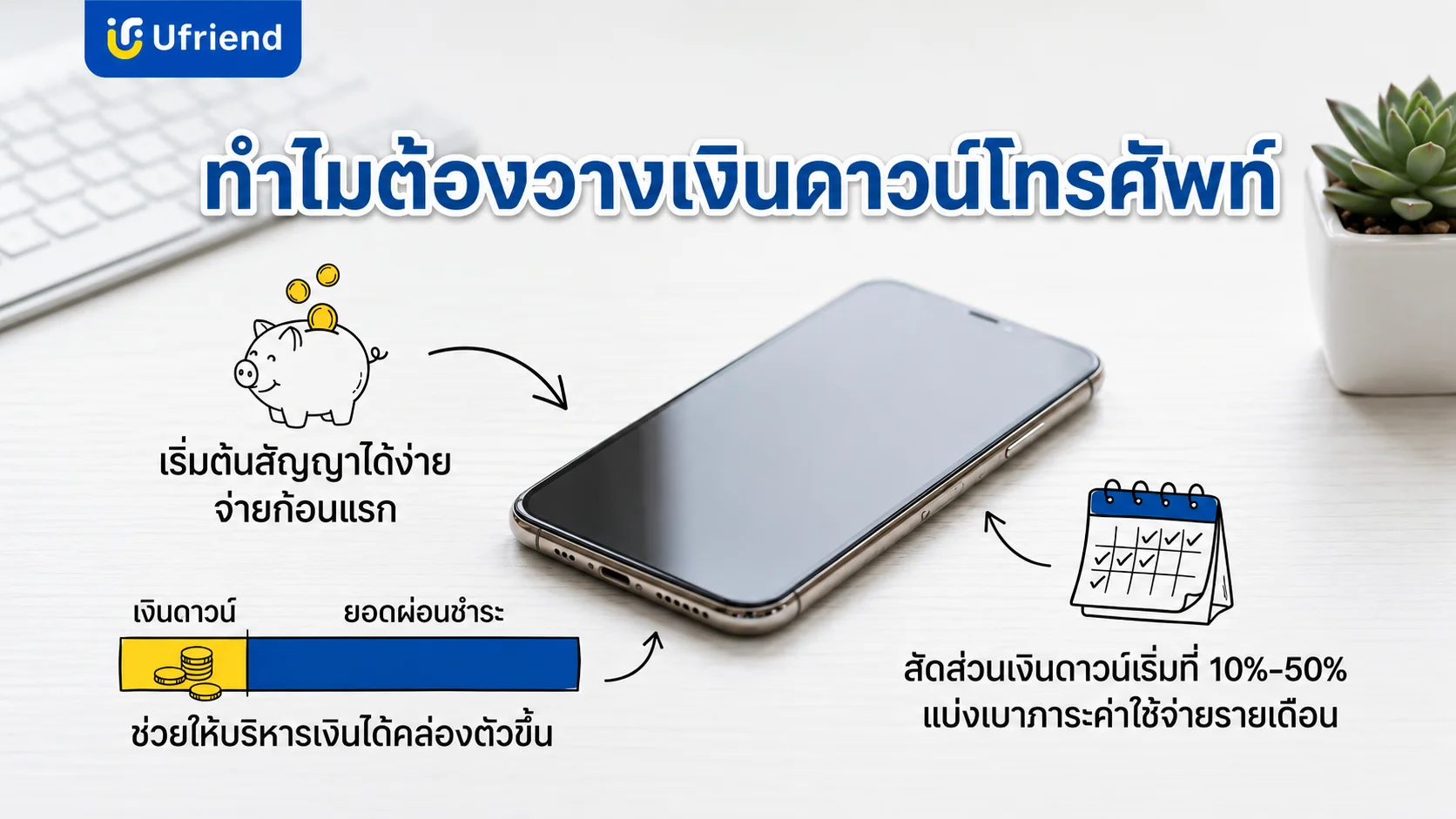 การวางเงินดาวน์คือการจ่ายเงินก้อนแรกเพื่อช่วยลดภาระค่าผ่อนโทรศัพท์รายเดือนและบริหารเงินได้คล่องตัว