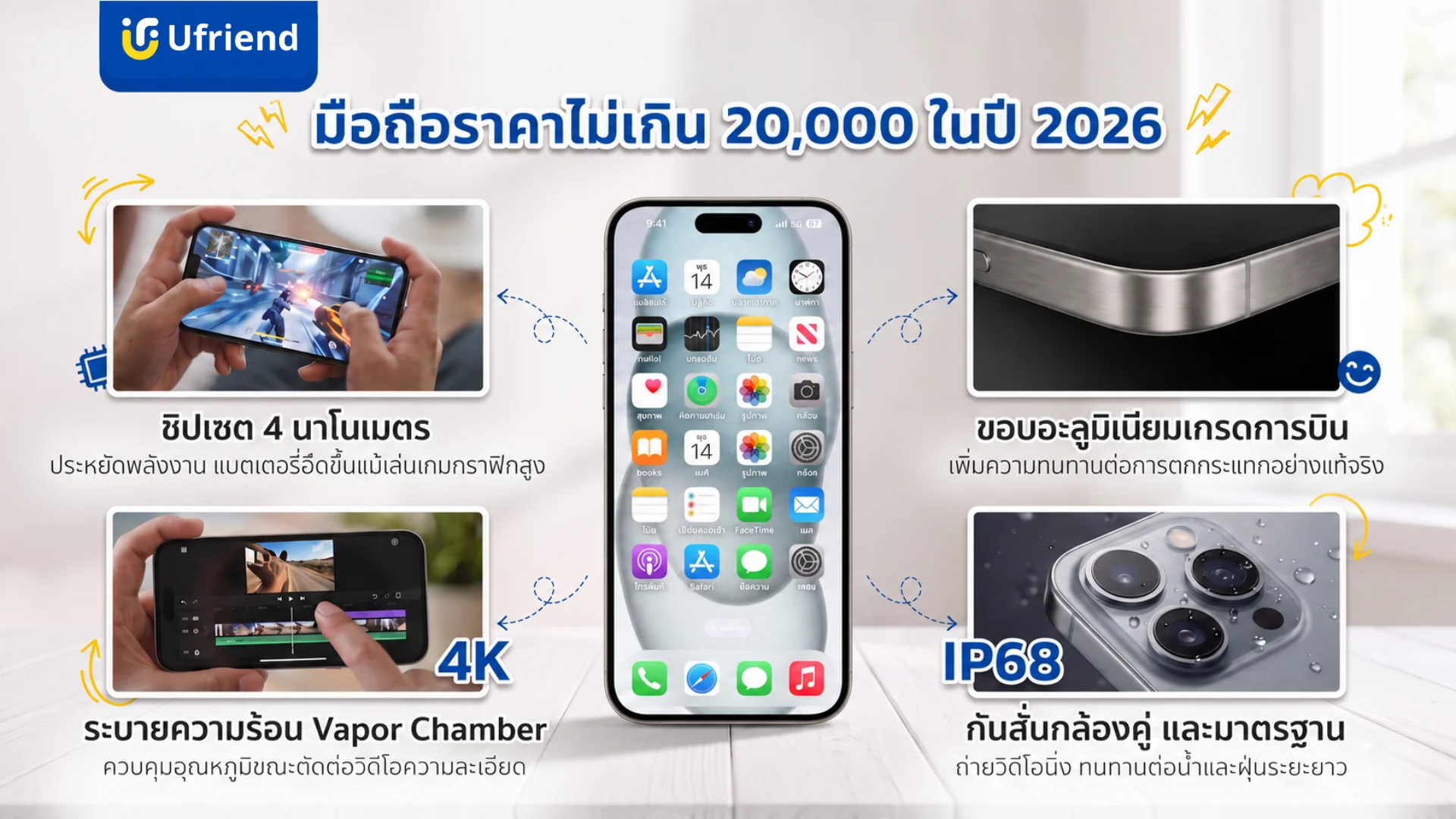 คุณสมบัติโทรศัพท์มือถือราคาไม่เกินสองหมื่นบาทที่มีชิปประมวลผลเทคโนโลยีนาโนเมตร ระบบระบายความร้อนเวเปอร์แชมเบอร์ ตัวเครื่องอลูมิเนียมเกรดการบิน และกล้องกันน้ำกันฝุ่นความละเอียดสูง