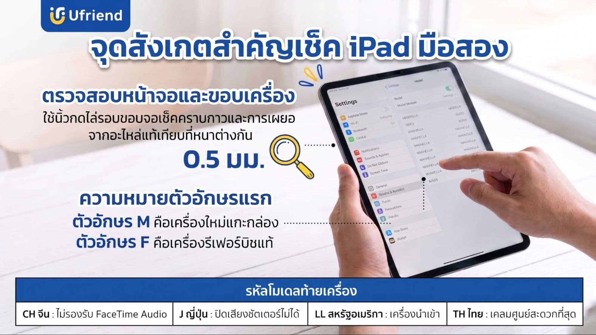 การเช็คไอแพดมือสองก่อนซื้อด้วยการตรวจสอบสภาพหน้าจอและรหัสโมเดลตัวเครื่อง